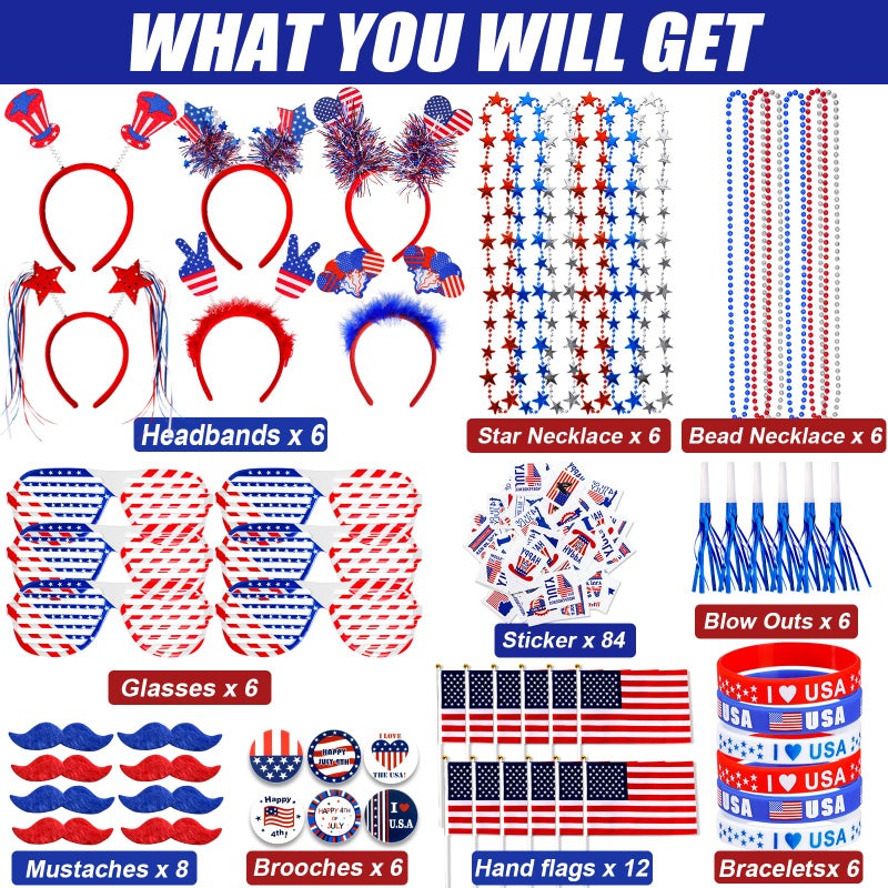 Lansian 4th of July Accessories Bulk Party Supplies, 146Pcs Patriotic Party Favors Set for Independence Day Decorations Memorial Day Celebrations USA Flags Party Parades Classroom Rewards for Kids - Image 2